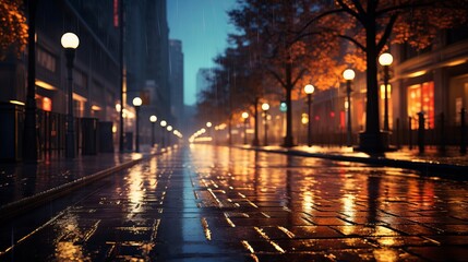 Fototapeta na wymiar City Symphony: Captivating Rainsoaked Streets Illuminate Urban Nightscape with Mesmerizing City Lights