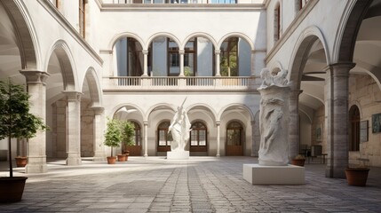 Obraz premium Timeless Echoes: A Captivating Fusion of History and Innovation in an Old University Courtyard