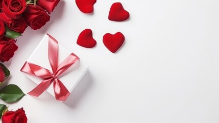 Fototapeta na wymiar Discover 'Love Unwrapped': a heart-shaped gift box and roses on a delicate card, offering a timeless expression of affection. Ideal for any occasion with space for personalized messages.