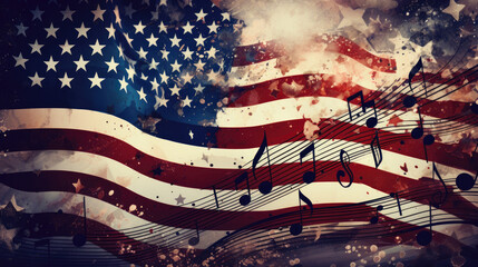 Abstract American flag and music notes, fourth of july patriotic concept