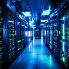 Powerful and Secure: Illuminating the Future of High-Tech Cybersecurity in a Glowing Server Room Data Center