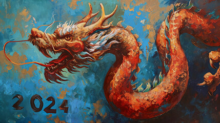 Painting of a Chinese Dragon and Text 2024
