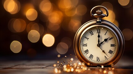 Timeless Elegance: Midnight Revelry Unveiled in Enchanting Pocket Watch - Captivating Bokeh Lights Illuminate Festive Night