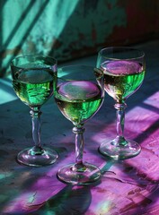 A collection of elegant stemware, including champagne flutes and wine glasses, stand tall on a table, ready to hold the fluid joy of alcoholic beverages and enhance the ambiance of any gathering