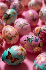 Fototapeta premium A vibrant and festive collection of intricately designed easter eggs, adorned with colorful patterns and symbols, sitting in a perfect spherical formation