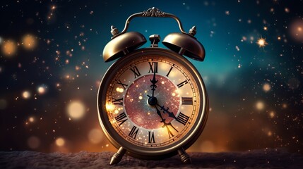 Timeless Celebration: Vintage Clock Strikes Midnight, Igniting New Year's Fireworks Spectacle
