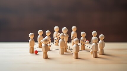 Global Connection: Empowering Teamwork and Social Networking through Wooden Figurines - A Captivating Image of People's Lifestyles and Social Media Concept