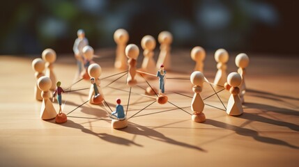 Obraz premium Global Connection: Empowering Teamwork and Social Networking through Wooden Figurines - A Captivating Image of People's Lifestyles and Social Media Concept