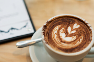 Love heart Cappuccino on cafe table
