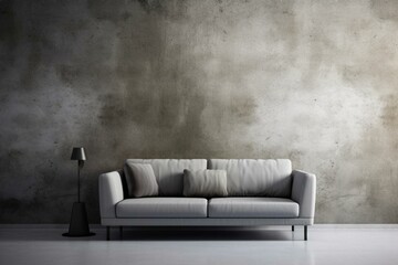 Poster concept, sofa, concrete wall. Generative AI