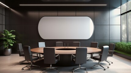 Powerful Collaboration: Futuristic Corporate Boardroom with Cutting-Edge Technology and Luxurious...