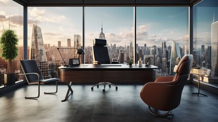 Power and Prestige: Captivating Corporate Executive Office with City Skyline View