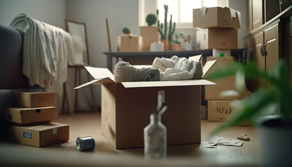 A Married Couple Unpacks and Settles into a Bright and Airy Apartment - ai generated