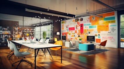 Creative Collaboration: Vibrant Mind Mapping in a Stylish Marketing Office
