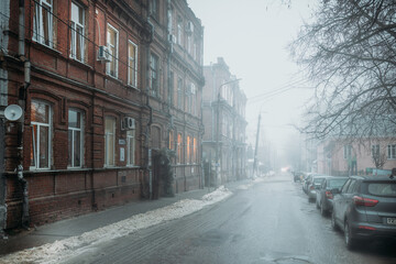 Fototapeta na wymiar Foggy morning in Voronezh downtown