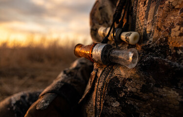 Frozen duck call while duck hunting