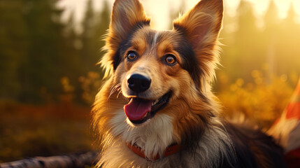 The image of a friendly dog looking at the camera with a stuck tongue