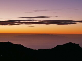 Sonnaufagng am Roque de los muchachos mit Teide