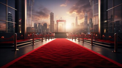 Glamour Unleashed: A Captivating Red Carpet Affair at the Urban Skyscraper Entrance