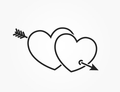 two hearts with arrow line icon. love and romantic symbol. vector image for valentines day design