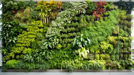 Fototapeta na wymiar Urban Oasis: Vibrant Vertical Garden Wall Blooms with Nature's Living Mosaic