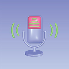 Recording audio podcast or online show concept. Realistic 3d object cartoon style. Vector colorful illustration.