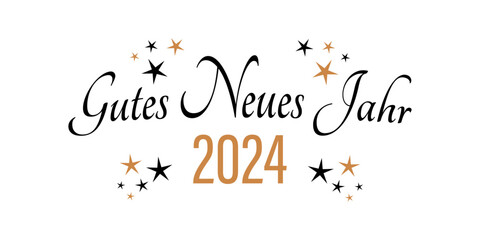 Gutes Neues Jahr 2024. Text und Sterne. Transparenter Hintergrund. - obrazy, fototapety, plakaty