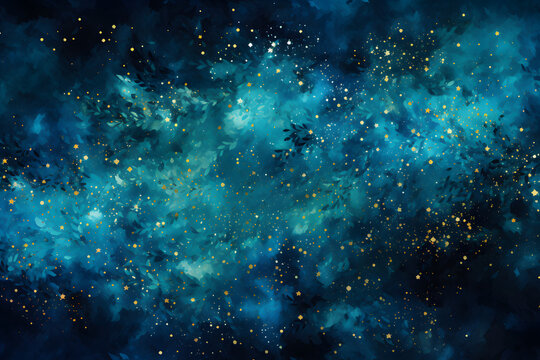 painting of galaxy of blue and gold stars in space