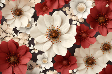 A pattern with bright red and white flowers.AI Generative