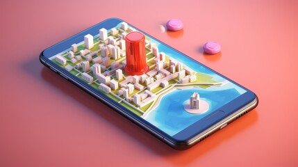 Connected in the Concrete Jungle: Futuristic Smartphone with GPS Marker and Urban Landscape