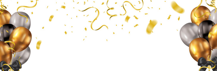 Happy Birthday Background with Gold and Silver Balloons. Vector Illustration