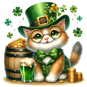 Cute Cat St Patrick's Day Clipart Illustration