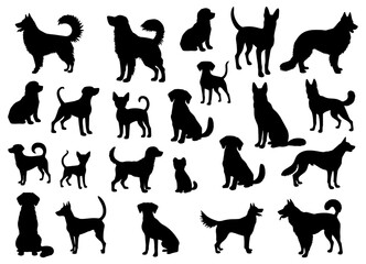Vector illustration. Silhouettes of black cats. Set of animal stickers. Large set.