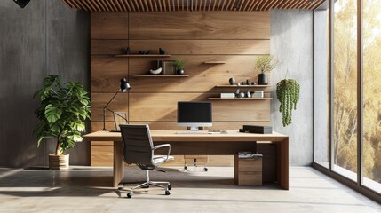 A minimalist and modern home office with sustainable decor