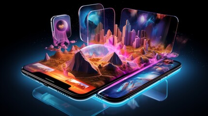 Immerse Yourself in Limitless Virtual Reality Experiences: Explore Breathtaking Landscapes with Cutting-Edge Smartphone Technology and 3D Goggles - obrazy, fototapety, plakaty
