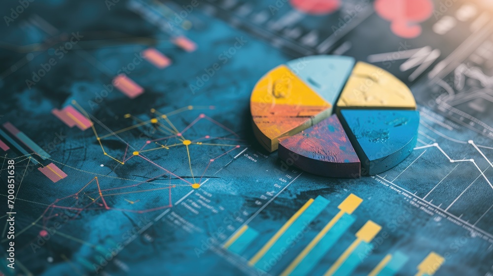 Poster colorful pie chart on a complex data background