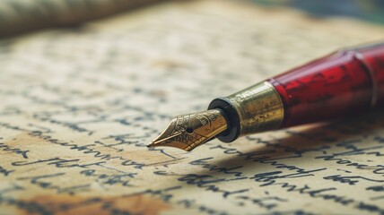 Fountain pen on a handwritten letter with a vintage feel