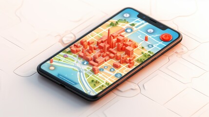 Urban Navigator: Isometric Smartphone Map with Seamless Branding Space - Discover the City's Best Routes and Transportation Options