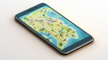Urban Navigator: Isometric Smartphone Map with Seamless Branding Space - Discover the City's Best Routes and Transportation Options