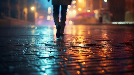 Urban Symphony: Mesmerizing City Lights Dance on Rain-Kissed Streets, Embracing the Enigmatic Beauty of Life