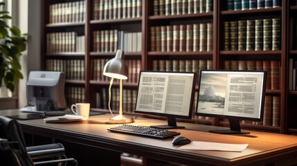 Powerful Legal Mind: A Lawyer's Intense Focus Amidst a Sea of Knowledge