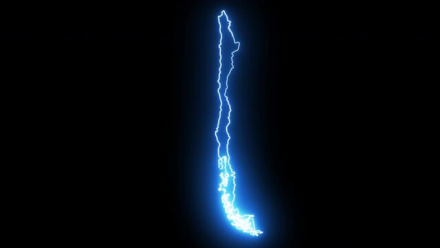 Animation of the map icon for the country of Chile with a glowing neon effect