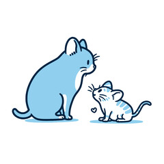 A cat and a mouse having a friendly chat, minimalistic vector illustration