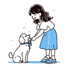 A girl patiently teaching her pet dog new tricks, vector illustration