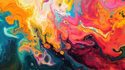 Psychedelic art piece with fluid shapes and vibrant, surreal colors