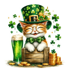 Cute Cat St Patrick's Day Clipart Illustration