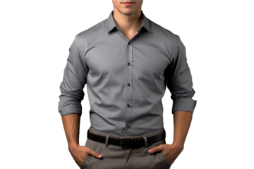 Hands on hips gesture, businessman, transparent background, isolated image, generative AI