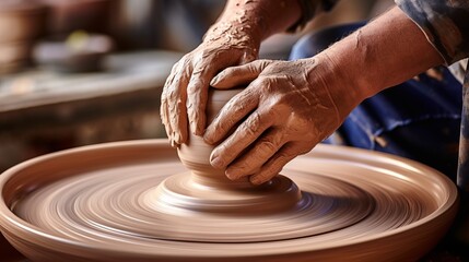 Artistry in Motion: Master Potter's Hands Sculpting a Timeless Clay Pot with Mesmerizing Precision