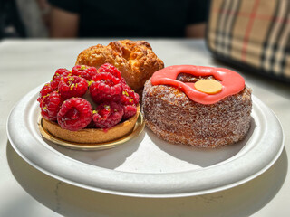 croissant donut, raspberry tart, pastry