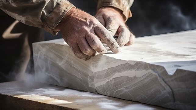 Masterful Precision: Captivating Closeup of a Stonemason's Hands Sculpting Exquisite Marble Artwork